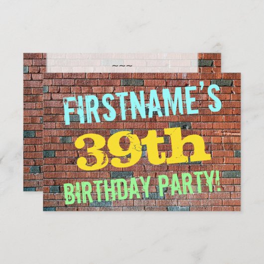 Invitation Graffiti muraux de briques inspiré 39e anniversair (Devant / Derrière)