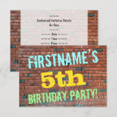 Invitation Graffiti muraux de briques inspirés 5e anniversair (Devant / Derrière)