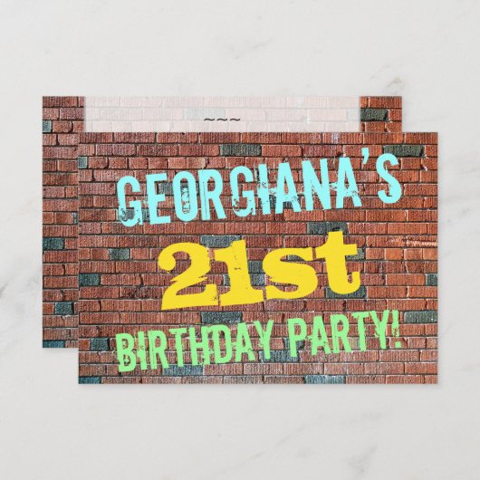 Invitation Graffiti muraux en briques inspiré 21ème anniversa (Devant / Derrière)