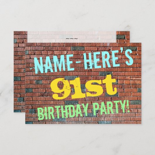 Invitation Graffiti muraux en briques inspiré 91ème anniversa (Devant / Derrière)