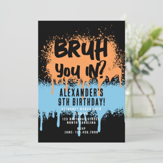 Invitation Graffiti néon de Bruh Boy Orange Blue (Debout devant)