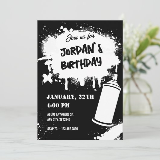 Invitation Graffiti noir et blanc  (Debout devant)