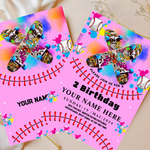 Invitation Graffiti skateboard de baseball coloré party rose