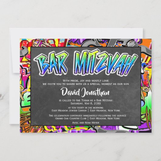 Invitation Graffiti Street Art Bar Mitzvah Custom (Devant)