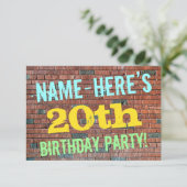 Invitation Graffiti sur mur de briques pour 20e anniversaire (Debout devant)