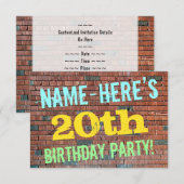 Invitation Graffiti sur mur de briques pour 20e anniversaire (Devant / Derrière)