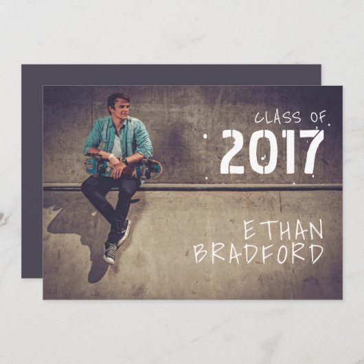 Invitation Grafitti Style Guy Photo Graduation Party (Devant / Derrière)