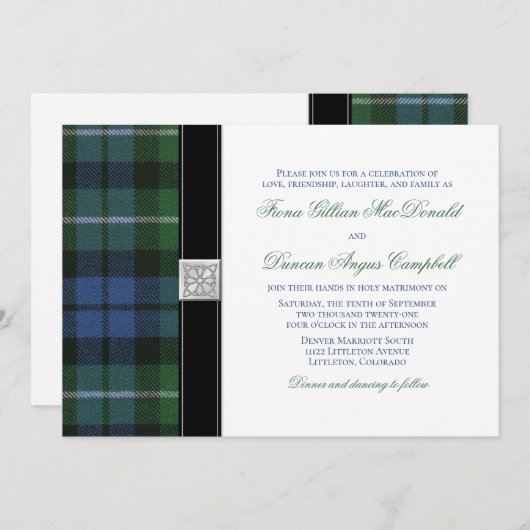 Invitation Graham de Montrose Ancien Mariage celtique Tartan (Devant / Derrière)