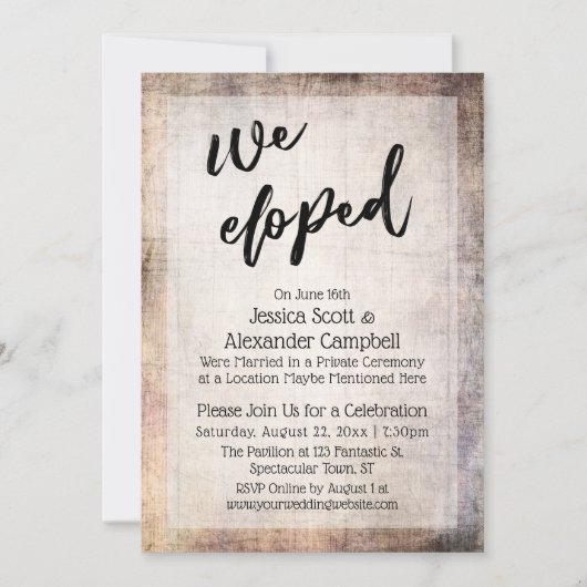Invitation Grain Rustique En Bois Nous Avons Elopé Typographi (Devant)