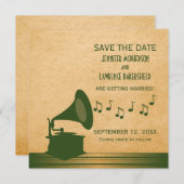 Invitation Gramophone Vintage vert Enregistrer l'Invitation d (Devant / Derrière)