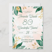 Invitation Grand 80e anniversaire vert et feuille d'or (Devant)