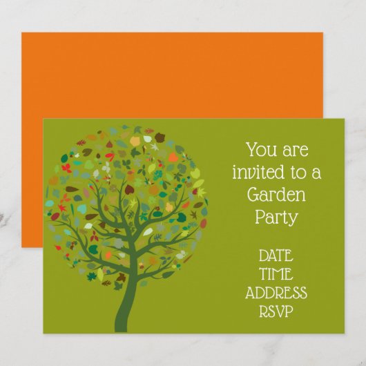 Invitation Grand arbre mignon Fête dans le jardin fonction (Devant / Derrière)