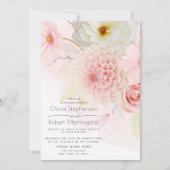 Invitation Grand Beau Pastel Rose Flowers Mariage (Devant)