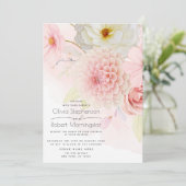 Invitation Grand Beau Pastel Rose Flowers Mariage (Debout devant)