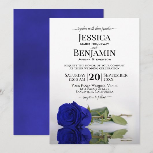 Invitation Grand Bleu Royal Bleu Rose Élégant Mariage (Devant / Derrière)