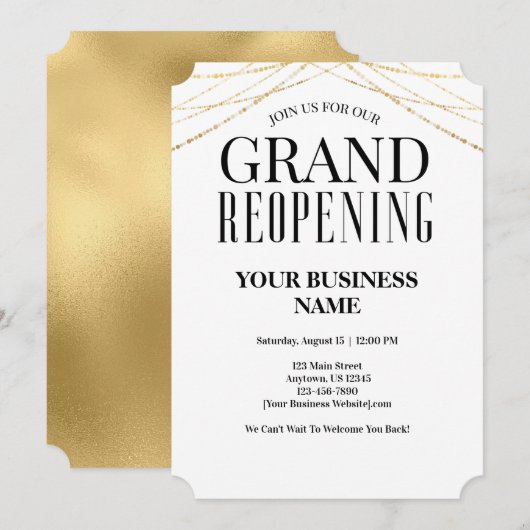 Invitation Grand business réouverture Faux Gold (Devant / Derrière)