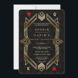 Invitation Grand Casino Gatsby de luxe Las Vegas Mariage de p<br><div class="desc">Unique Casino Royale et Great Gatsby conception de carte à thème. Il présente un style art déco vintage, un cadre texturé en faux or des années 1920 de Roaring, des coeurs rouges, Q et K sur deux coins (simulant des cartes à jouer), sur arrière - plan motif Art déco noir...</div>