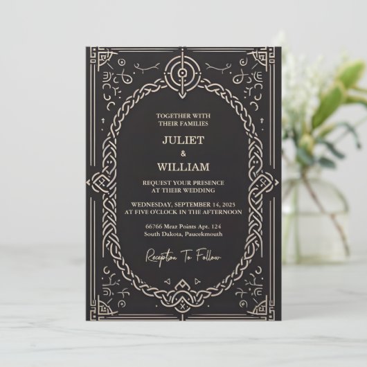 Invitation Grand Celtic Nordeval Scroll Viking Mariage (Debout devant)