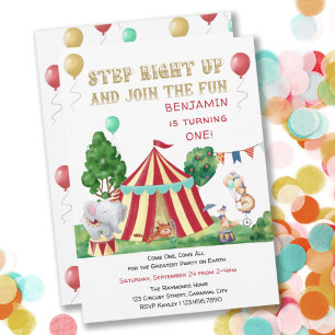 Invitation Grand chapiteau et animaux de cirque 1er anniversa