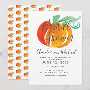 Invitation Grand Citrouille Verte Mariage Shower Aquarelle Ma