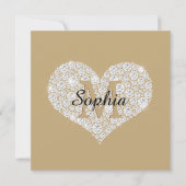 Invitation Grand Coeur Diamant, Monogramme Or, Nom Du Script (Devant)