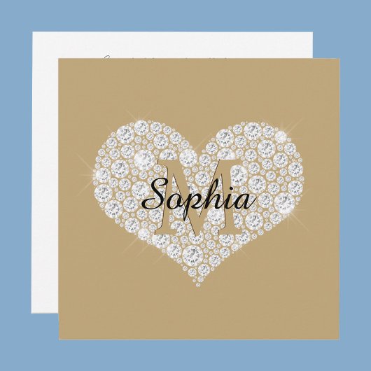 Invitation Grand Cœur Diamant, Monogramme Or, Nom en Script