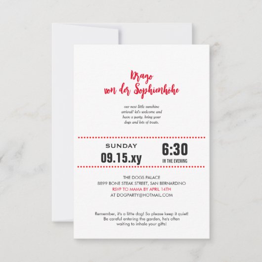 Invitation Grand Danois Baby Shower noir rouge (Devant)