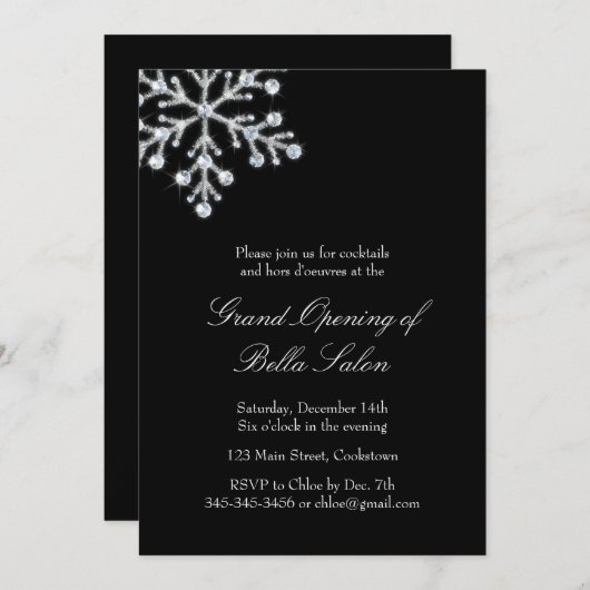 Invitation Grand Décalage d'ouverture Crystal Snowflake (noir (Devant / Derrière)