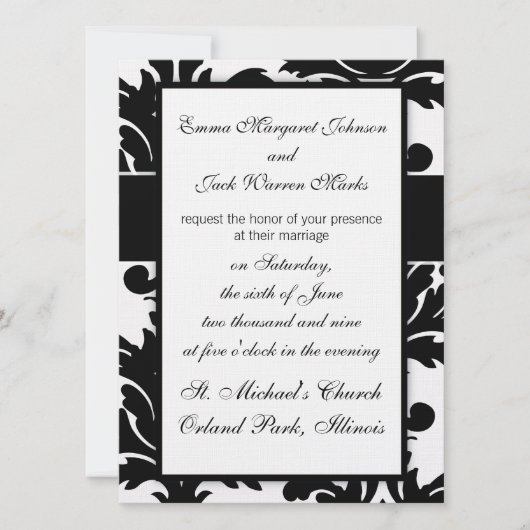 Invitation grand design damassé blanc et noir (Devant)