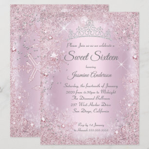 Invitation Grand Diadème Rose Argent Noël Sweet 16