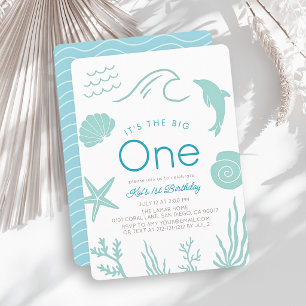 Invitation Grand Garçon Turquoise Vague Bleue 1er Anniversair