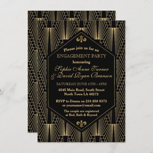 Invitation Grand Gatsby Art Déco des années 20 (Devant / Derrière)