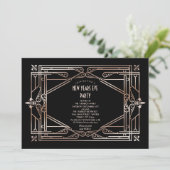 Invitation Grand Gatsby Art Déco Gold de luxe Réveillon du No (Debout devant)