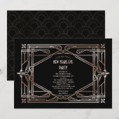 Invitation Grand Gatsby Art Déco Gold de luxe Réveillon du No (Devant / Derrière)