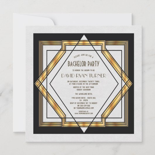 Invitation Grand Gatsby Gold White Art Déco Mariage Invitatio (Devant)