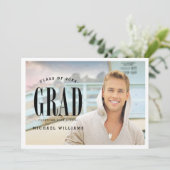 Invitation Grand gras | White Text Photo Graduation Party (Debout devant)