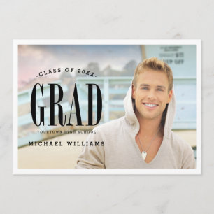Invitation Grand gras White Text Photo Graduation Party