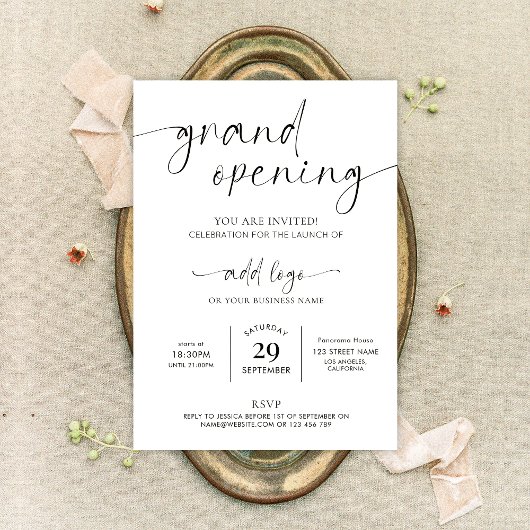 Invitation Grand Logo d'ouverture minimaliste noir et blanc