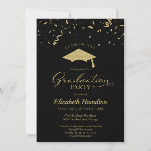 Invitation Grand Lycée Gold Confetti Noir