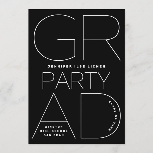 Invitation Grand Lycée Noir Blanc Moderne Minimal (Devant)