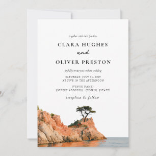 Invitation Grand mariage aquarelle sur la côte de Big Sur Cyp