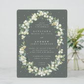 Invitation Grand mariage avec Snowberry vert gris et Eucalypt (Debout devant)