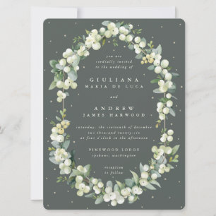 Invitation Grand mariage avec Snowberry vert gris et Eucalypt