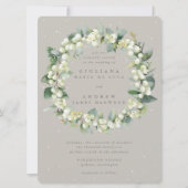 Invitation Grand Mariage de couronnes de canneberge gris+Euca (Devant)