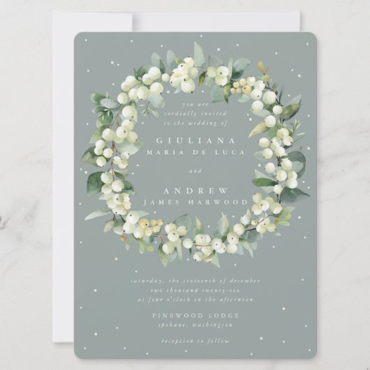 Invitation Grand Mariage de couronnes Seafoam Snowberry+Eucal (Devant)