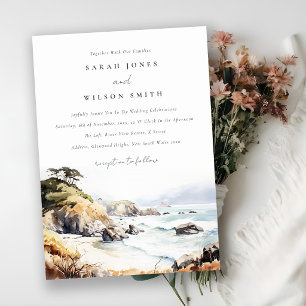 Invitation Grand mariage de paysage à l'aquarelle à Big Sur,