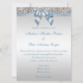 Invitation Grand Mariage Faux Séquins Argent Bow bleu Dusty (Dos)