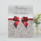 Invitation Grand Mariage Faux Séquins Argent Bow Rouge (Debout devant)