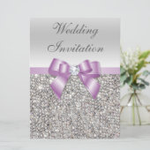 Invitation Grand Mariage Faux Séquins Argent Lilac Bow (Debout devant)
