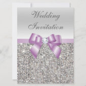 Invitation Grand Mariage Faux Séquins Argent Lilac Bow (Devant)